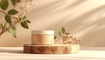 Natural skincare product display with botanical accents