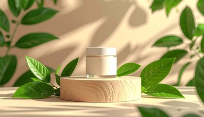 Natural skincare product display with leaves