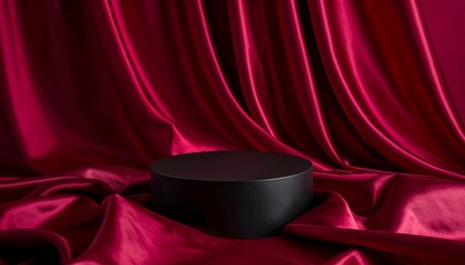 Ruby draped display round black pedestal