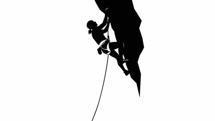 Silhouette of a rock climber ascending a steep cliff face.