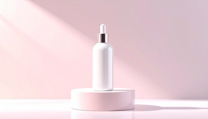 Serum bottle gleams in light pink