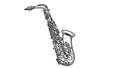 Detailed Line Art Drawing of a Classic Saxophone Musical Instrument.