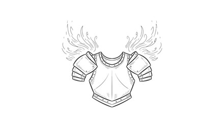 Detailed Line Art Illustration of a Knights Torso Armor with Ethereal Wings.