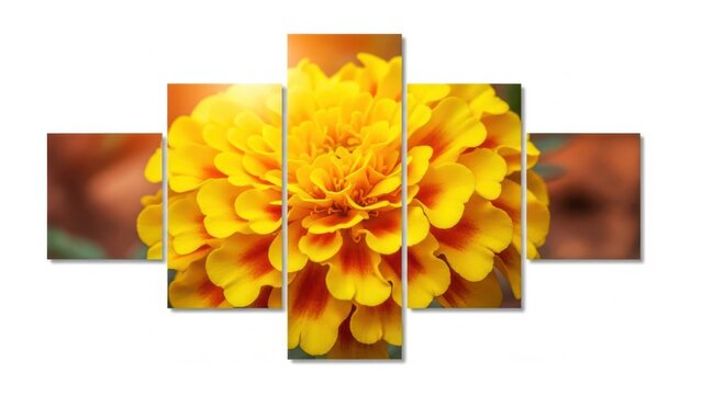 Vibrant yellow and orange dahlia flower canvas art print with multi panel display
