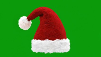 Red Santa Claus Hat Rotating Animation on Green Screen, Fluffy Christmas Headwear for Holiday Costume, Chroma Key Background - Powered by Adobe