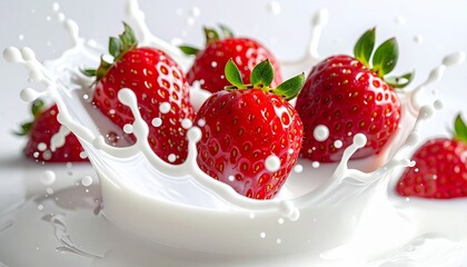 Strawberries emerge amidst milky splash