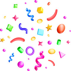 Colorful 3d confetti sprinkles and abstract shapes