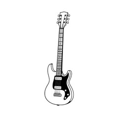 Illustration of electric guitar musical instrument stringed guitar black and white drawing outline art