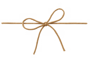 Rustic twine bow knot with natural texture for gift wrapping and package decoration on transparent background