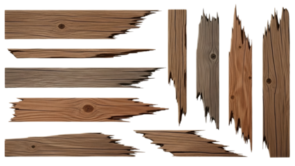 Collection Of Weathered Broken Wooden Planks And Boards With Jagged Edges Visible Grain And Knots