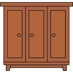 Fototapeta premium Simple Wooden Cabinet With Three Doors And Round Handles Against A Solid Black Background