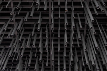 Suspended aluminum pipes, abstract tube for background.