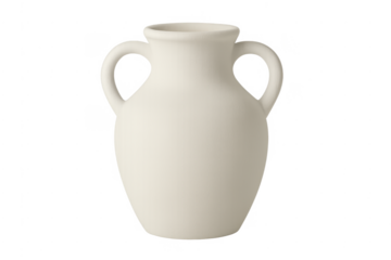 Beige ceramic amphora vase with two handles