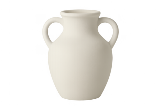 Beige ceramic amphora vase with two handles