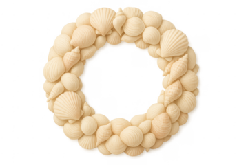 Seashell wreath frame creating beach summer concept