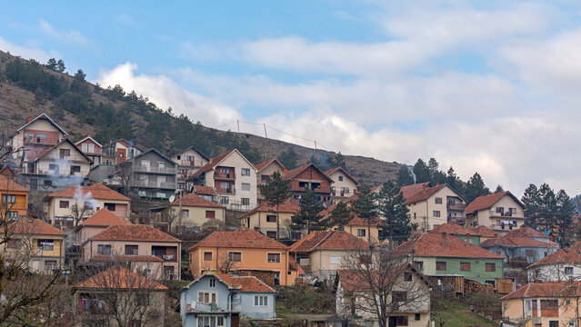 Family Houses in Village Rudnica Raska Municipality Serbia Winter Day