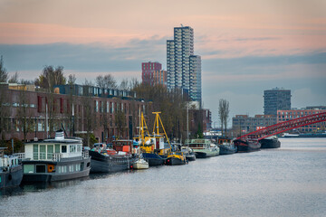View of Sporenburg Neighbourhood and high-rise buildings at Sluisbuurt neigbourhood in Amsterdam-oost, The Netherlands