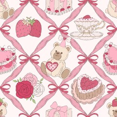 Teddy Bear Valentine Seamless Pattern