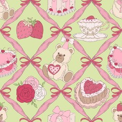 Teddy Bear Valentine Seamless Pattern