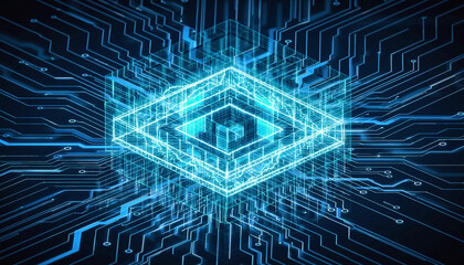 Circuit Board with Glowing Core: A captivating digital representation of a circuit board, with intricate pathways of data flow highlighted by an energetic glowing core.