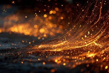 Fiery Spark Trails: An abstract display of golden sparks dancing in the darkness, leaving trails of light and energy that evokes a sense of dynamic movement and raw energy.