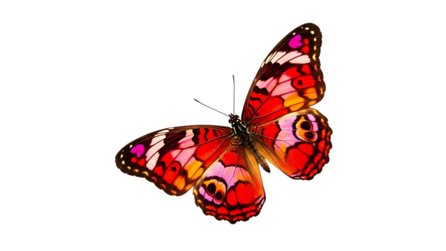 Beautiful red butterfly with intricate wing patterns isolated on transparent background