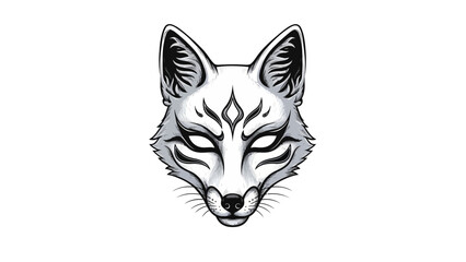 Monochrome Fox Mask - Intricate Design with Sharp Lines and Mystical Eyes.