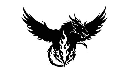 Majestic Black Dragon with Fiery Wings and Horns.