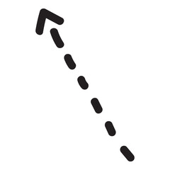 A hand-drawn dashed arrow pointing upward to the left, featuring a simple sketch style with evenly spaced dash segments. Its lightweight and informal appearance makes it ideal for annotations, visual 