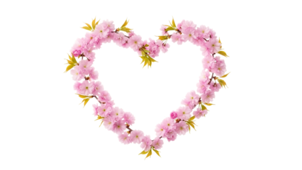 Pink cherry blossom heart shape floral arrangement isolated on transparent background