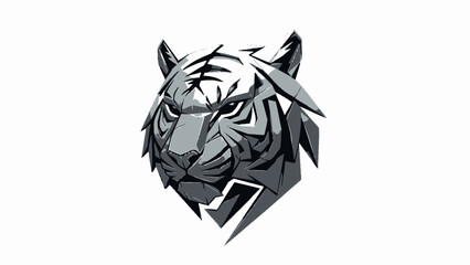 Stylized Silver Tiger Head with Geometric Accents and Sharp Details.