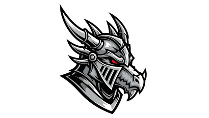 Detailed Illustration of a Fierce Dragon Knight Head in Armor.