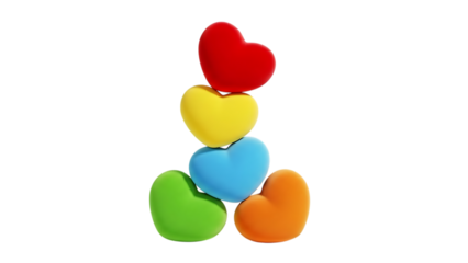 Stack of colorful heart shaped objects isolated on transparent background