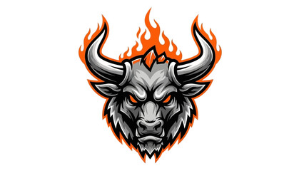 Fierce Bull Head with Flames - A Symbol of Strength and Power.