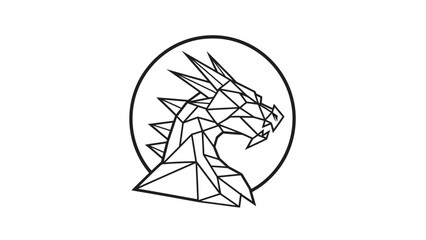 Geometric Dragon Head Logo Design in Minimalist Line Art Style.