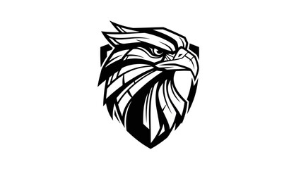 Majestic Eagle Head Shield Logo Design Black and White Illustration.