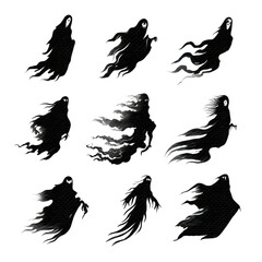 Obraz premium Set of 9 black ghost silhouette illustrations isolated on Transparent Background