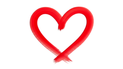 Hand drawn red heart shape with brush strokes isolated on transparent background