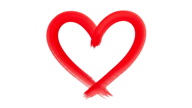Hand drawn red heart shape with brush strokes isolated on transparent background