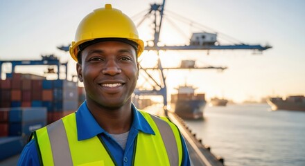 Happy Black Logistic Staff Member Posing at Cargo Port