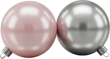 Obraz premium Close-up of pink and silver Christmas ornaments isolated on transparent background