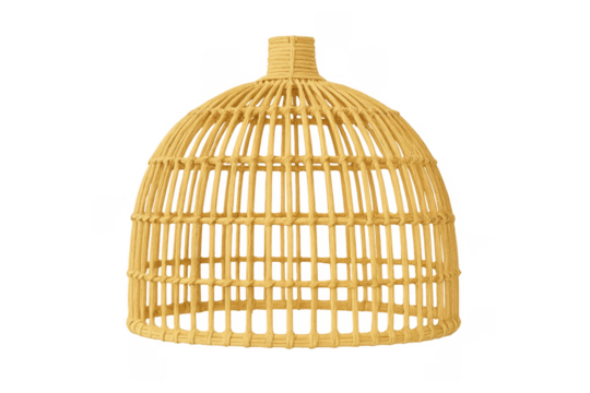 Rattan wicker lampshade dome creating natural light fixture