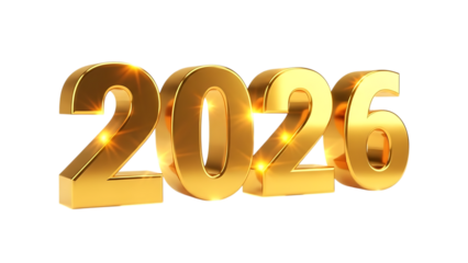 Golden 2026 new year celebration rendering on black background