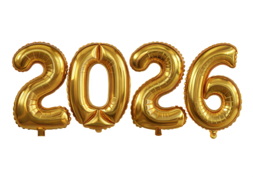 Ballons Dorés pour Célébrer l’Année 2026, fond détouré transparent

