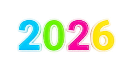 Brightly colored 2026 new year or event date on black background