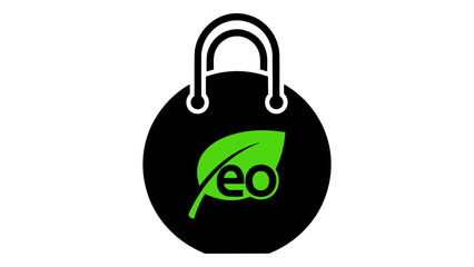 Eco-friendly shopping bag logo with green leaf icon and 'eo' text, representing sustainable retail and conscious consume