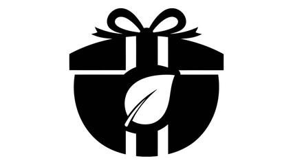 Green gift box icon with leaf symbol, representing eco-friendly present, sustainable surprise, and organic offering. sim