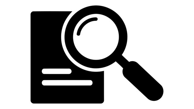 Magnifying glass over document icon, symbolizing research, analysis, investigation, and detailed examination of informat