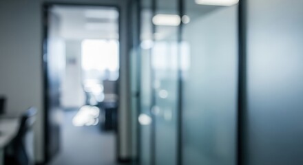 Defocused Modern Office Background Featuring Blurred Door and Glass Partition
