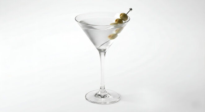 Classic dry martini cocktail with green olives garnish in elegant glass - Powered by Adobe